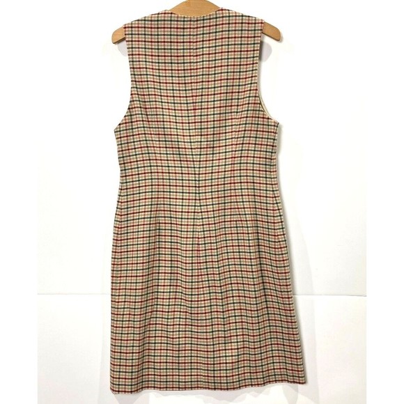 Vintage Plaid Vest Dress Button Down Tan Neutral Academia Preppy Sz Small - Picture 2 of 9